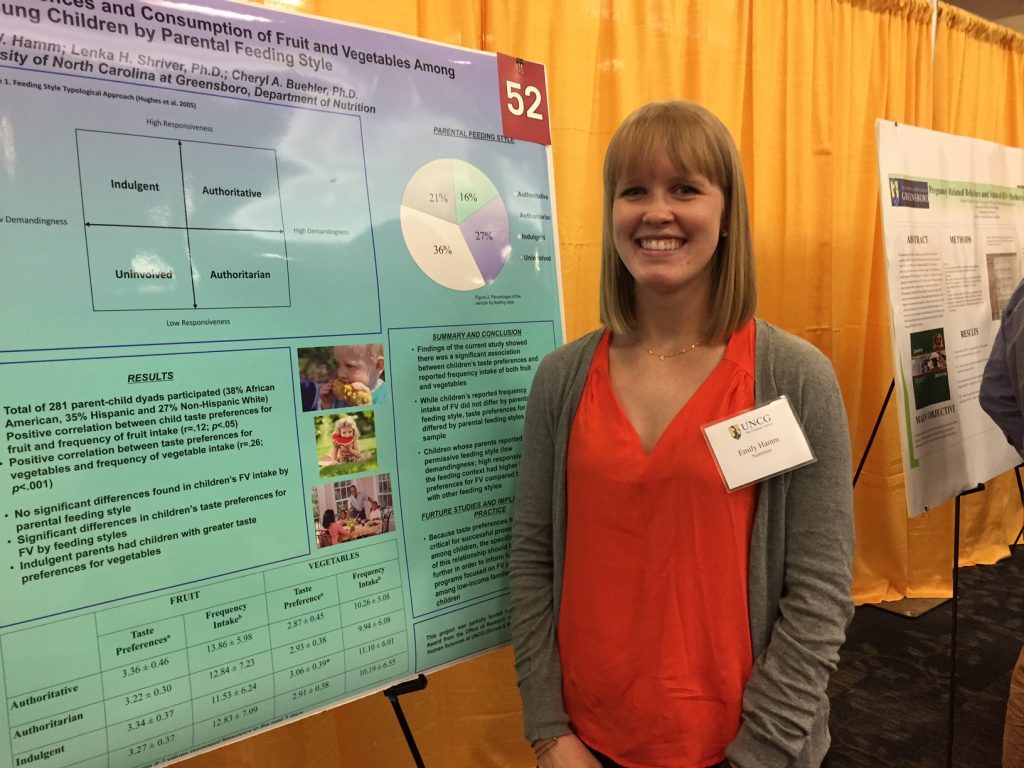 Emily Hamm stands by her poster during the 2017 Graduate Research and Creativity Expo