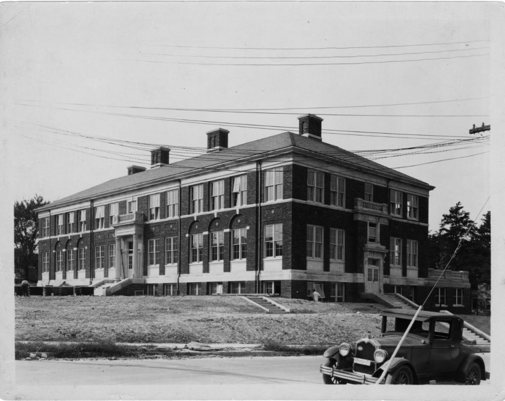 This 1927 photograph shows the Home Economics Building, as seen from McIver Street
