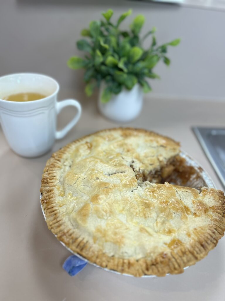 Picture of a pie during a food tasting.
